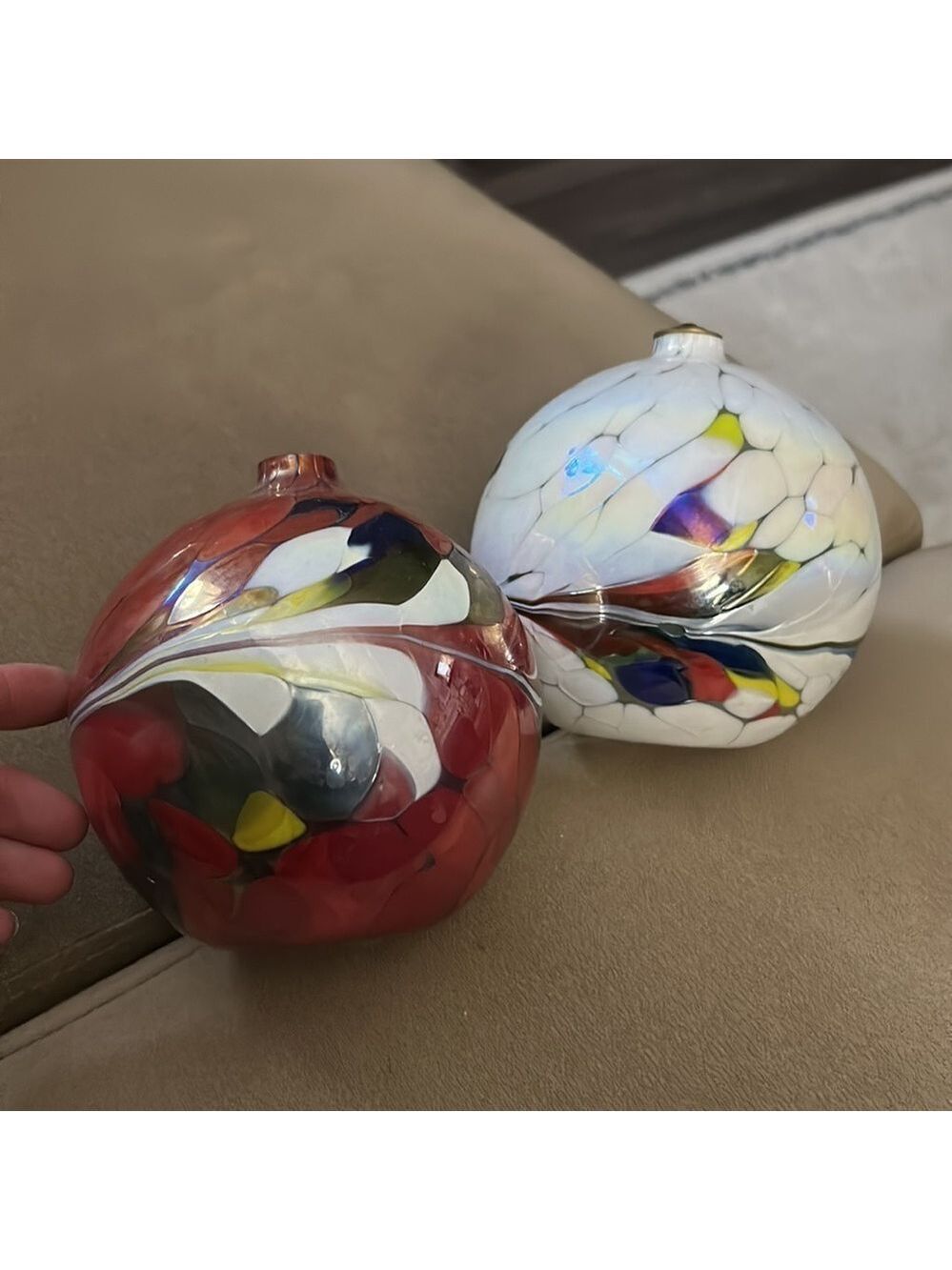 Beautiful iridescent hand blown glass oil lamp